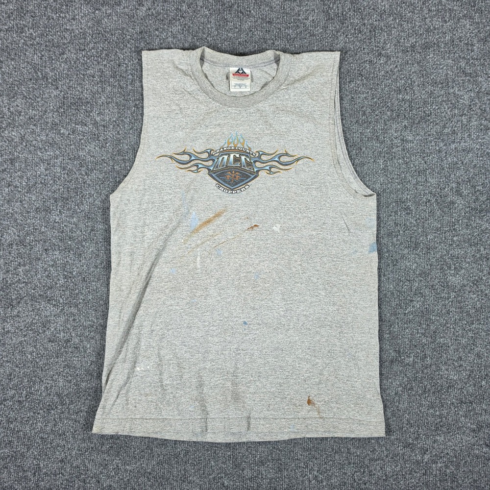 AAA Orange County Choppers Sleeveless Graphic T-Shirt Gray Mens Large Y2K Biker